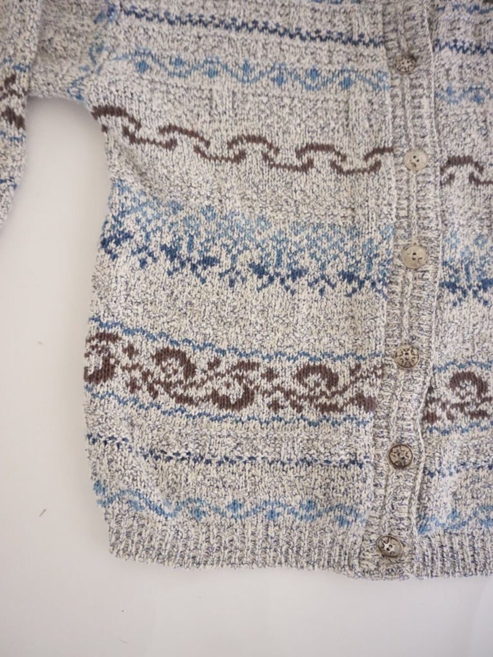 Vintage Alps Cream Blue Fair Isle Nordic Button Front Grandpa Cardigan M - Picture 7 of 9